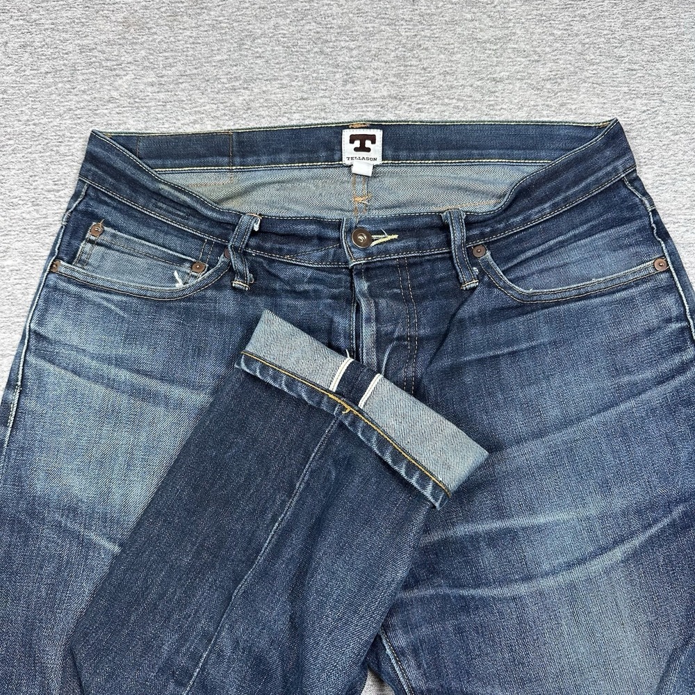 Tellason Jeans Mens 34x28 Selvedge White Oak Cone Denim Elgin Slim Tapered